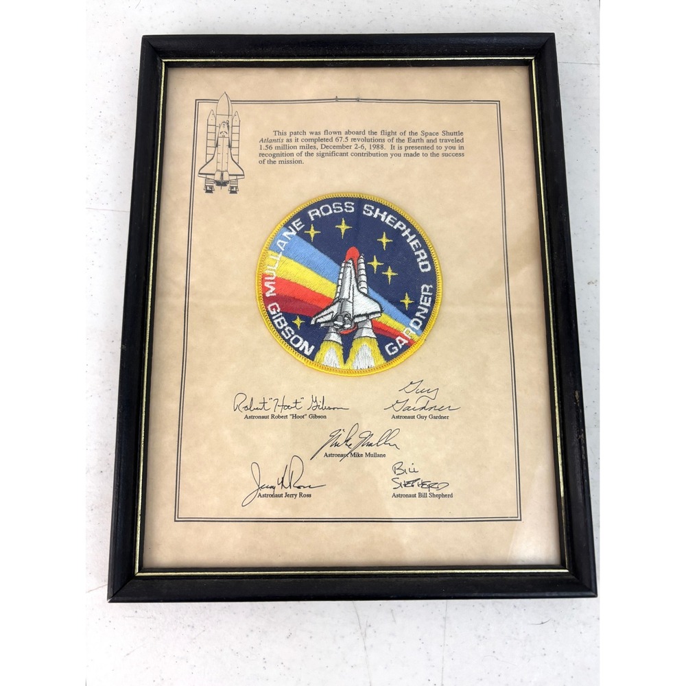 1988 NASA STS-27 Atlantis Flown Space Mission Crew Patch Certificate Framed